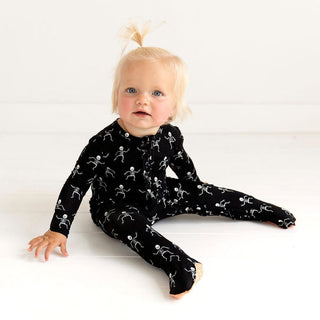 Girl's Bamboo Ruffle Footie with Zipper - Dancing Skelly Posh Peanut