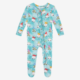 Girl's Bamboo Ruffle Footie with Zipper, Gnomey Baby & Toddler Sleepwear