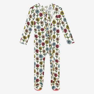 Posh Peanut Girl's Ruffle Footie with Zipper - Maya Lynn (Floral)