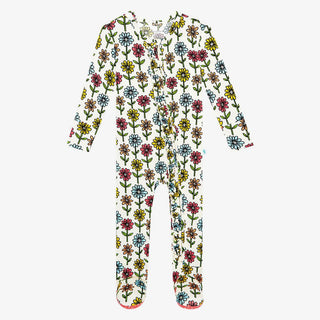 Posh Peanut Girl's Ruffle Footie with Zipper - Maya Lynn (Floral)