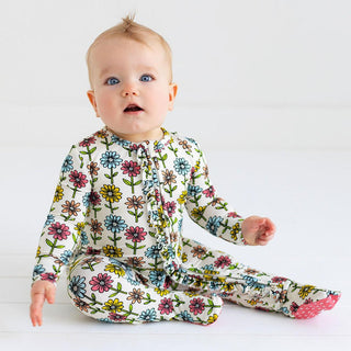 Posh Peanut Girl's Ruffle Footie with Zipper - Maya Lynn (Floral)