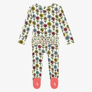 Posh Peanut Girl's Ruffle Footie with Zipper - Maya Lynn (Floral)