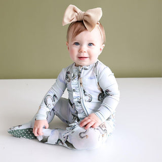 Posh Peanut Girls Ruffle Dragon Footie Pajamas with Zipper - Percy