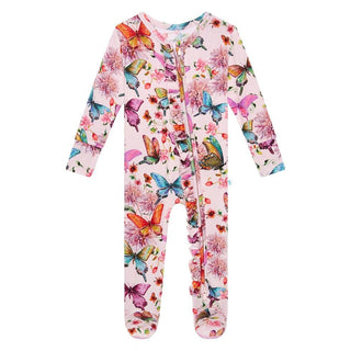 Girl's Bamboo Ruffle Footie with Zipper - Watercolor Butterfly Baby & Toddler Sleepwear