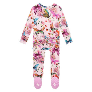 Girl's Bamboo Ruffle Footie with Zipper - Watercolor Butterfly Baby & Toddler Sleepwear