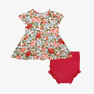 Girl's Bamboo Ruffled Cap Sleeve Henley Peplum Top & Bloomer Outfit Set - Alma (Floral) Baby & Toddler Outfits