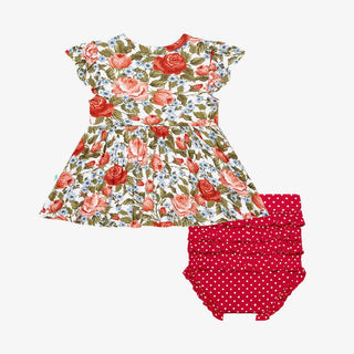 Girl's Bamboo Ruffled Cap Sleeve Henley Peplum Top & Bloomer Outfit Set - Alma (Floral) Baby & Toddler Outfits