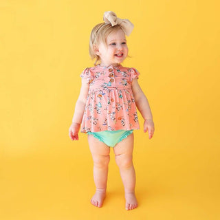 Posh Peanut Girls Ruffled Cap Sleeve Henley Peplum Top and Bloomer Outfit Set - Betty Rabbits