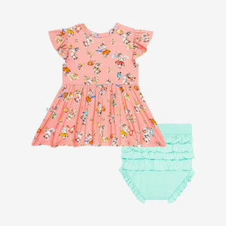 Posh Peanut Girls Ruffled Cap Sleeve Henley Peplum Top and Bloomer Outfit Set - Betty Rabbits