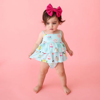 Girl's Bamboo Ruffled Spaghetti Romper - Donuts Baby One-Pieces