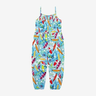 Girl's Bamboo Smocked Spaghetti Jumpsuit - Wave (Surfboards) Posh Peanut