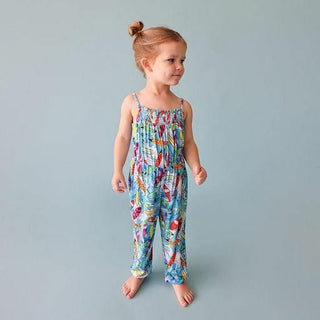 Girl's Bamboo Smocked Spaghetti Jumpsuit - Wave (Surfboards) Posh Peanut