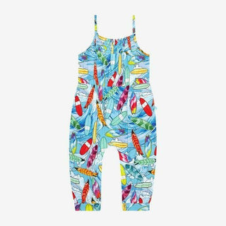 Girl's Bamboo Smocked Spaghetti Jumpsuit with Snaps - Wave (Surfboards) Baby One-Pieces