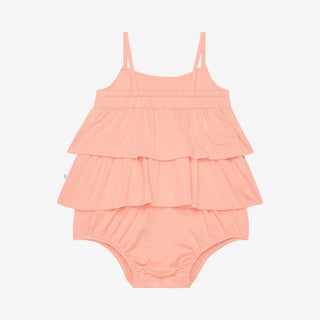 Posh Peanut Girls Solid Basic Ruffled Spaghetti Romper - Spring Blossom