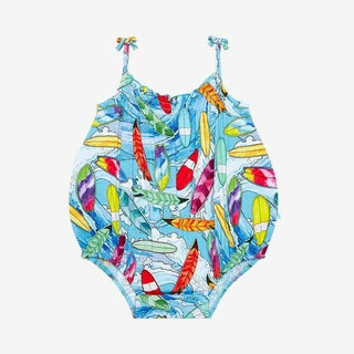 Girl's Bamboo Spaghetti Strap Bubble Romper - Wave (Surfboards) Baby One-Pieces