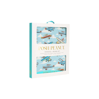 Bamboo Infant Swaddle and Beanie Set - Posh Planes