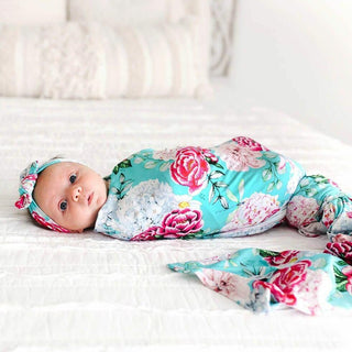 Infant Bamboo Swaddle and Headwrap Set - Eloise (Floral) Swaddling Blankets