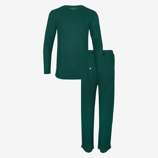 Posh Peanut Mens Solid Long Sleeve Pajama Set - Hunter Green Waffle | These Sleepies provide comfort and delightful designs for joyful bedtimes.