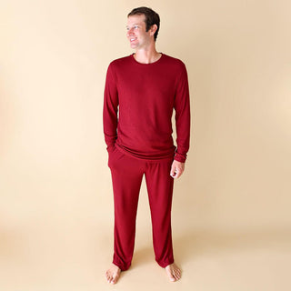 Men's Solid Bamboo Long Sleeve Pajama Set - Maroon Waffle Pajamas