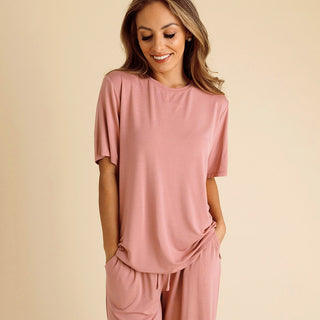 Posh Peanut Women's Short Sleeve Relaxed Tee Shirt - Dusty Rose | Baby Riddle