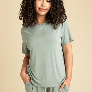 Posh Peanut Women's Short Sleeve Relaxed Tee Shirt - Soft Jade | Baby Riddle