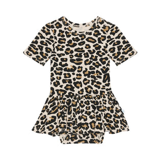 Bamboo Short Sleeve with Twirl Skirt Bodysuit - Lana Leopard Tan Baby One-Pieces