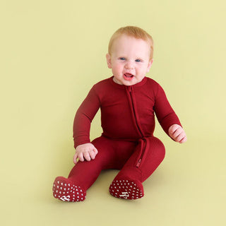 Posh Peanut Solid Footie with Zipper, Bordeaux Waffle