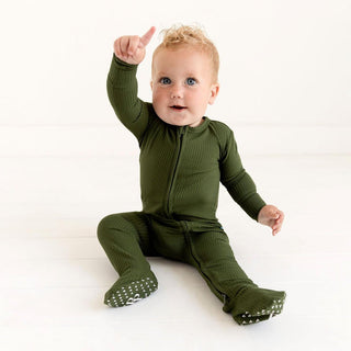 Solid Bamboo Footie with Zipper - Pine Ribbed Baby & Toddler Sleepwear