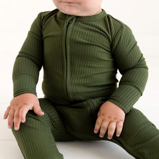 Solid Bamboo Footie with Zipper - Pine Ribbed Baby & Toddler Sleepwear