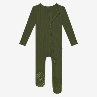 Solid Bamboo Footie with Zipper - Pine Ribbed Baby & Toddler Sleepwear