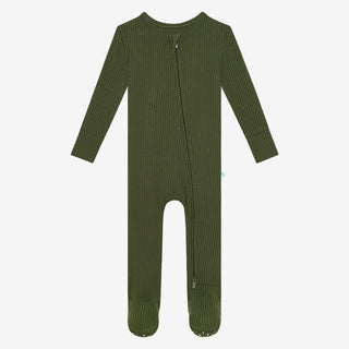 Solid Bamboo Footie with Zipper - Pine Ribbed Baby & Toddler Sleepwear