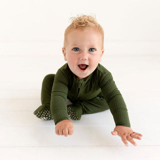 Solid Bamboo Footie with Zipper - Pine Ribbed Baby & Toddler Sleepwear