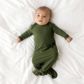 Solid Bamboo Knotted Gown - Pine Ribbed Baby & Toddler Sleepwear