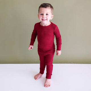 Posh Peanut Solid Long Sleeve Pajama Set, Bordeaux Waffle