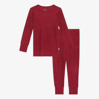 Posh Peanut Solid Long Sleeve Pajama Set, Bordeaux Waffle | These Sleepies provide comfort and delightful designs for joyful bedtimes.