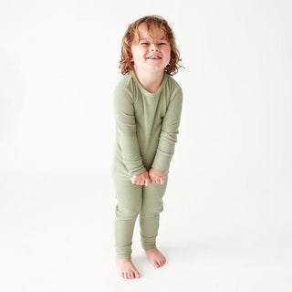 Solid Bamboo Long Sleeve Pajama Set - Olive Waffle Baby & Toddler Sleepwear