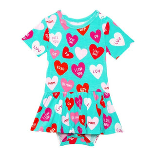 Bamboo Short Sleeve Twirl Bodysuit with Hearts - Valerie (Hearts) Baby One-Pieces