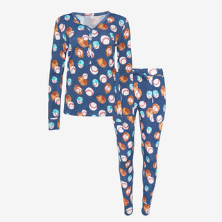 Posh Peanut Women's Long Sleeve Pajama Set - Homer (Baseball) | These Sleepies provide comfort and delightful designs for joyful bedtimes.