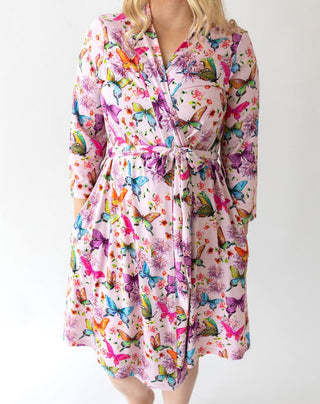 Women's Bamboo Maternity Robe with Pockets - Watercolor Butterfly Robes