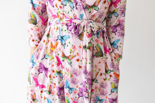 Women's Bamboo Maternity Robe with Pockets - Watercolor Butterfly Robes