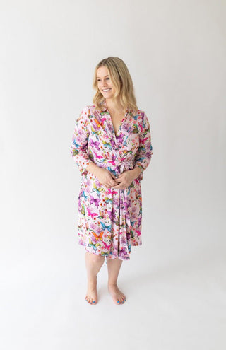 Women's Bamboo Maternity Robe with Pockets - Watercolor Butterfly Posh Peanut