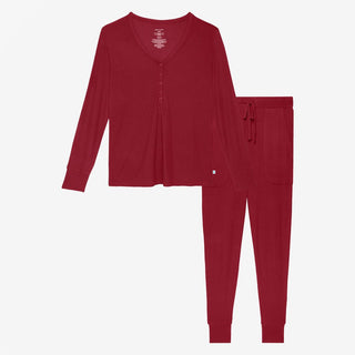 Women's Solid Bamboo Long Sleeve Pajama Set, Bordeaux Waffle Pajamas