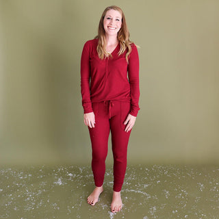 Posh Peanut Womens Solid Long Sleeve Pajama Set, Bordeaux Waffle