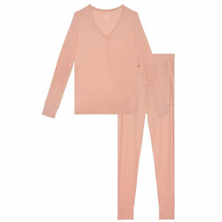 Women's Solid Bamboo Long Sleeve Pajama Set - Desert Rose Waffle Pajamas