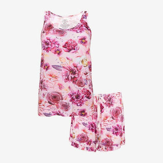 Posh Peanut Womens Tank Top and Ruffled Shorts Pajama Set - Amira Floral | These Sleepies provide comfort and delightful designs for joyful bedtimes.