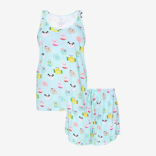 Posh Peanut Womens Tank Top and Ruffled Shorts Pajama Set - Donuts | These Sleepies provide comfort and delightful designs for joyful bedtimes.