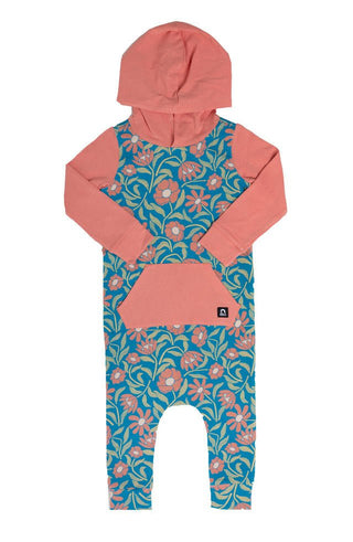 Girl's Long Sleeve Hooded Kangaroo Pocket Rag Romper - Fall Floral Baby One-Pieces