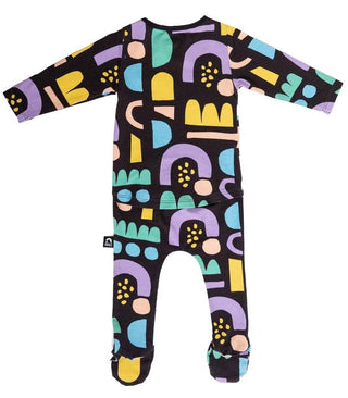 Rags Infant Rag Romper with Footies, Abstract Rainbow - Black