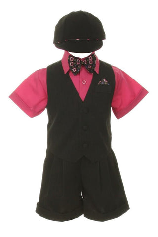 Boy's Suit Outfit Set with Shorts & Bowtie - Black & Fuchsia Baby & Toddler Outfits