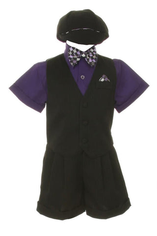 Boy's Suit Outfit Set with Shorts & Bowtie - Black & Purple Baby & Toddler Outfits